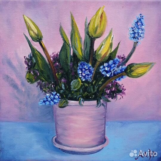 Картина маслом на холсте натюрморт с цветами