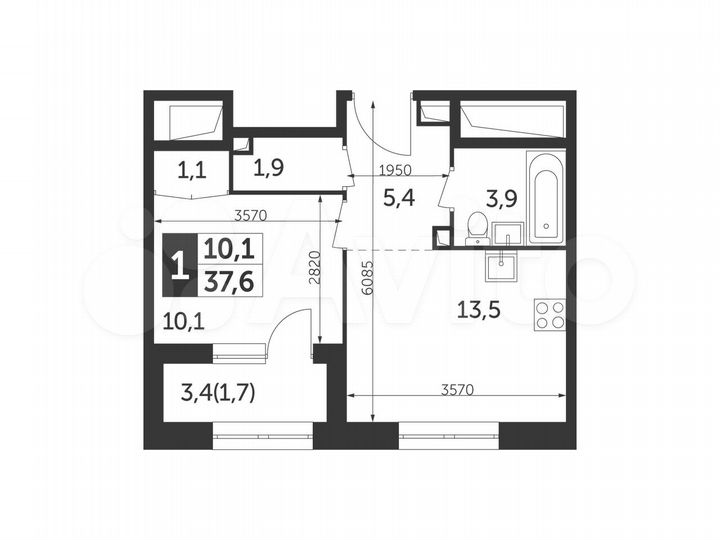 1-к. квартира, 37,6 м², 23/29 эт.