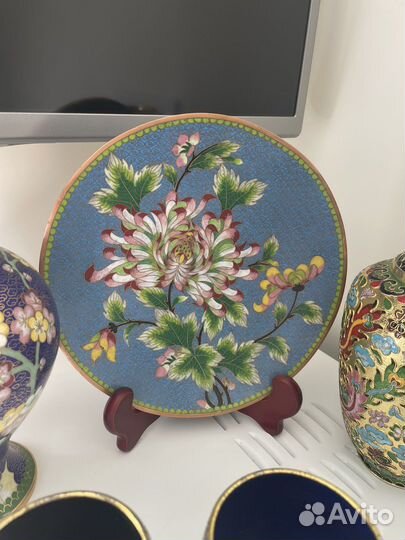 Ваза 21 см антикварные тарелка 20,5 см фужеры 4 шт