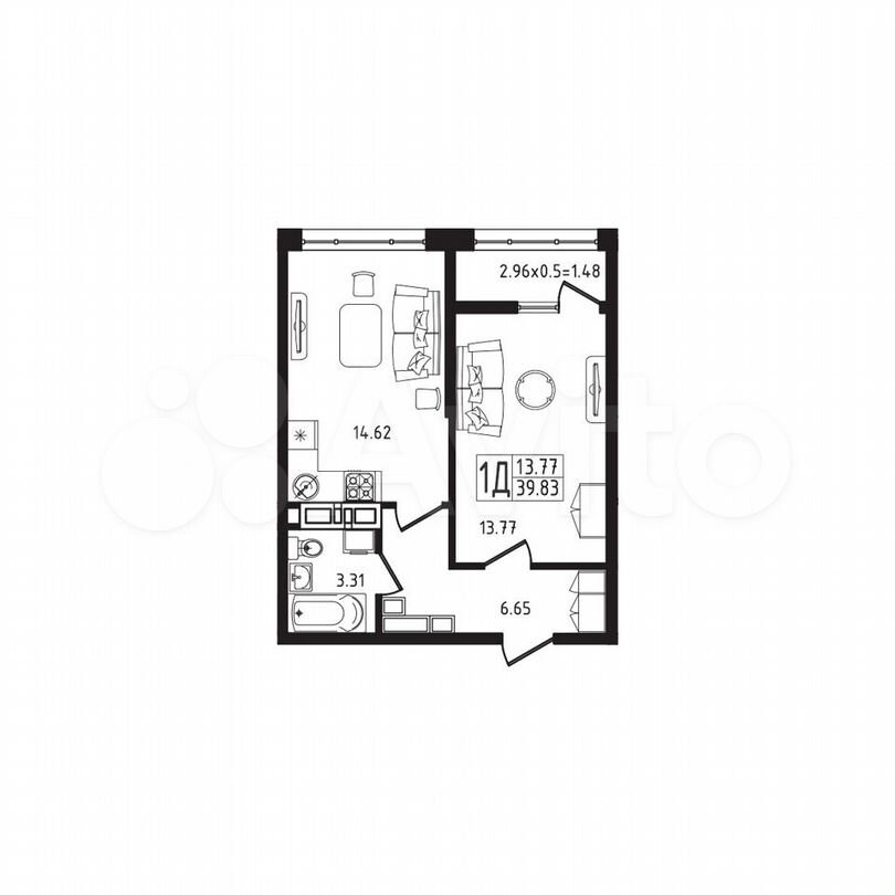 1-к. квартира, 39,8 м², 4/9 эт.