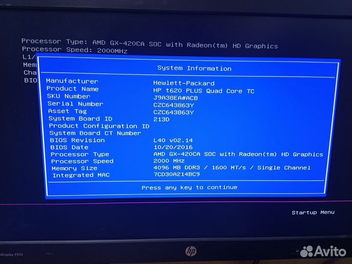 Рабочая станция HP t620 AMD GX-420ca 4Gb 16Gb SSD