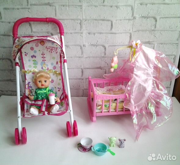 Кукла, коляска, кроватка+книжки пакетом