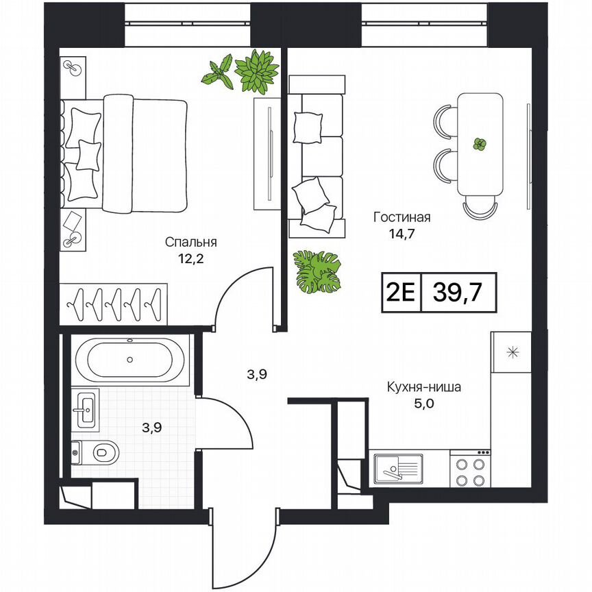 2-к. квартира, 39,7 м², 6/17 эт.