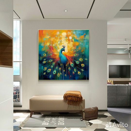 Интерьерная картина маслом павлин Онлайн примерка