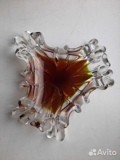 Пепельница СССР чешское цветное стекло Богемия