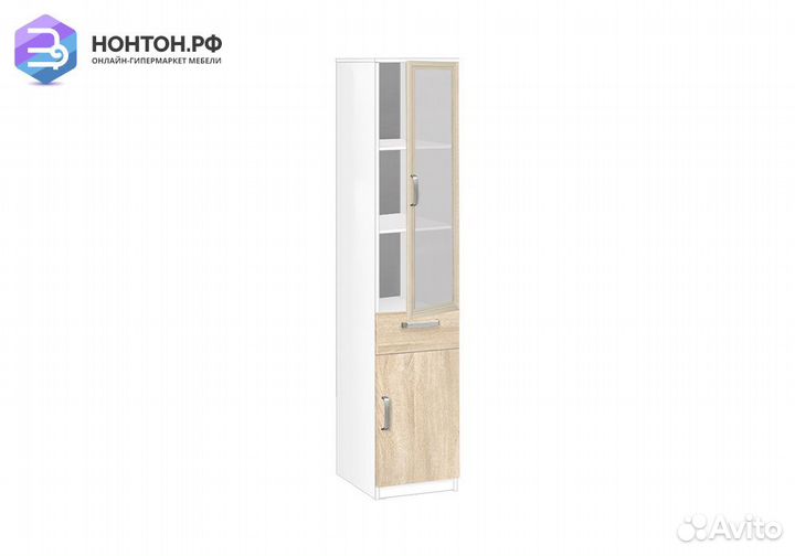 Пенал со стеклом и ящиком 20.23 дуб сонома / белый