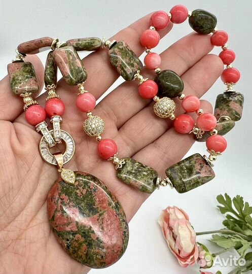Украшения из натуральных камней. Унакит, коралл