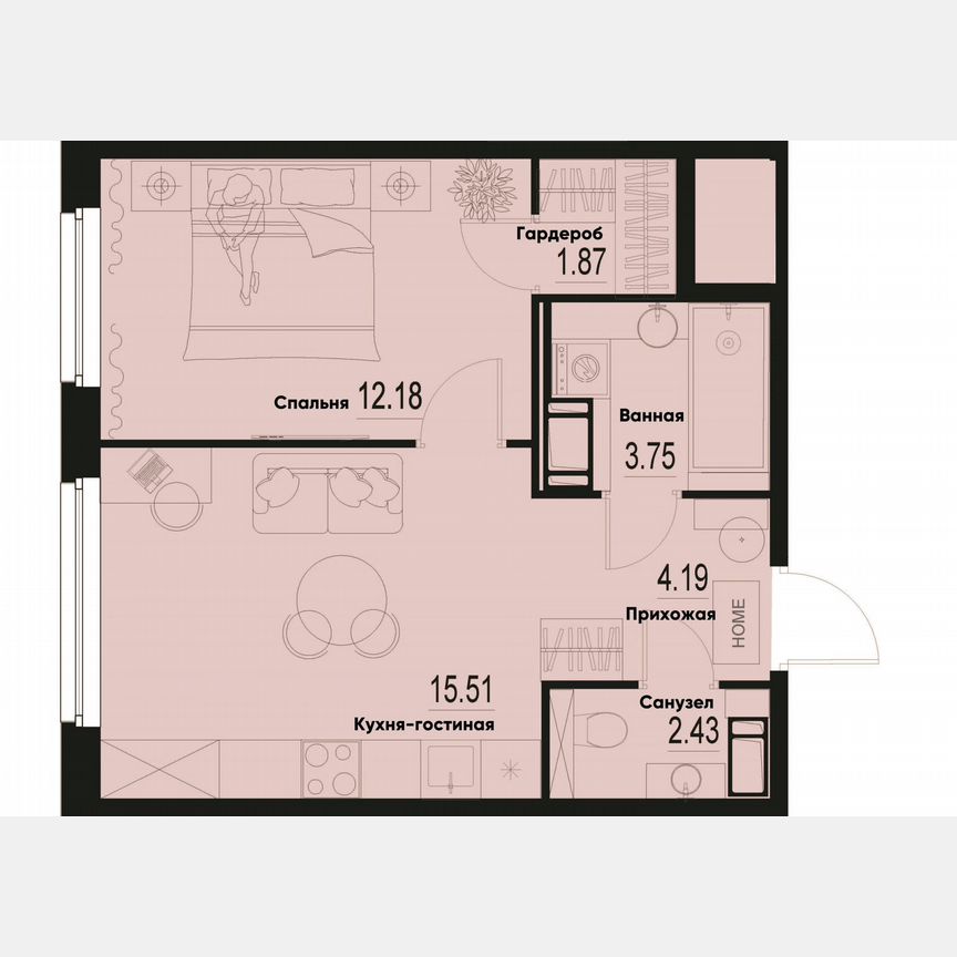 1-к. квартира, 39,9 м², 2/12 эт.