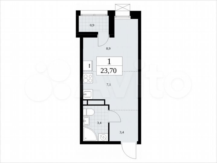 Квартира-студия, 23,7 м², 16/19 эт.