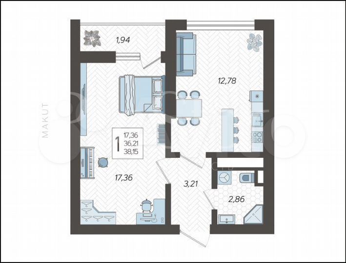 1-к. квартира, 38 м², 2/18 эт.