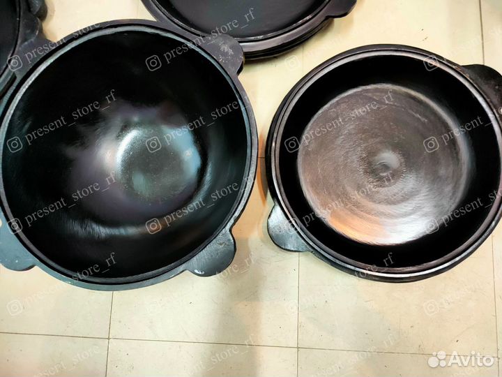 Чугунный казан 8л + крышка-сковорода 8л. С Обжигом