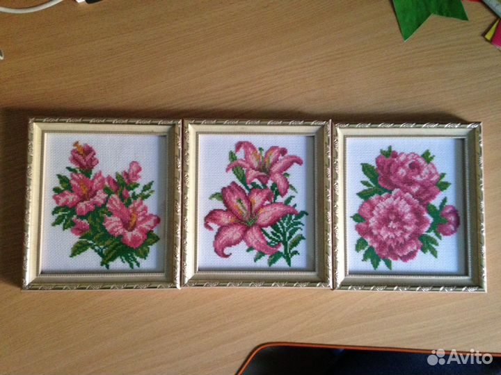 Картины вышивки подарок гибискусы пионы лилии дом