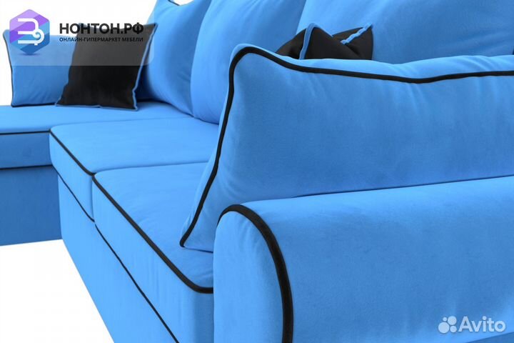 Диван угловой еврокнижка Элис велюр голубой