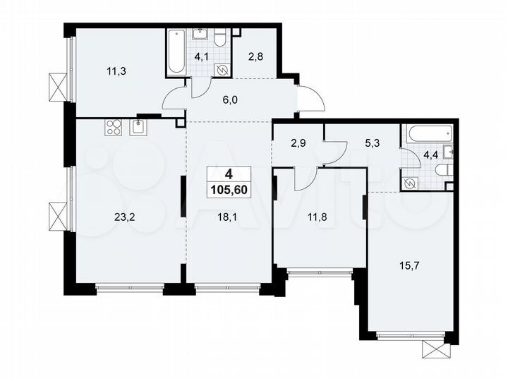 4-к. квартира, 105,6 м², 2/16 эт.