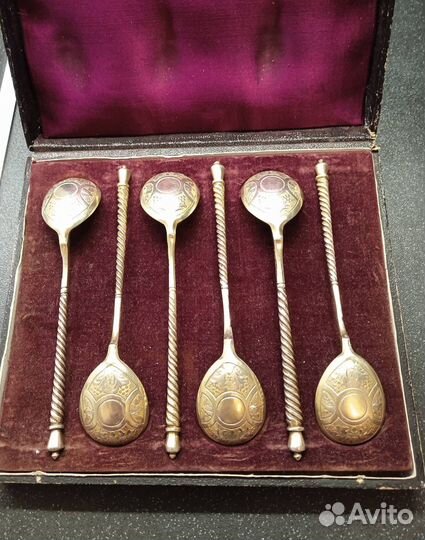 Набор 6 чайных ложек, серебро 84 пробы, 1873г
