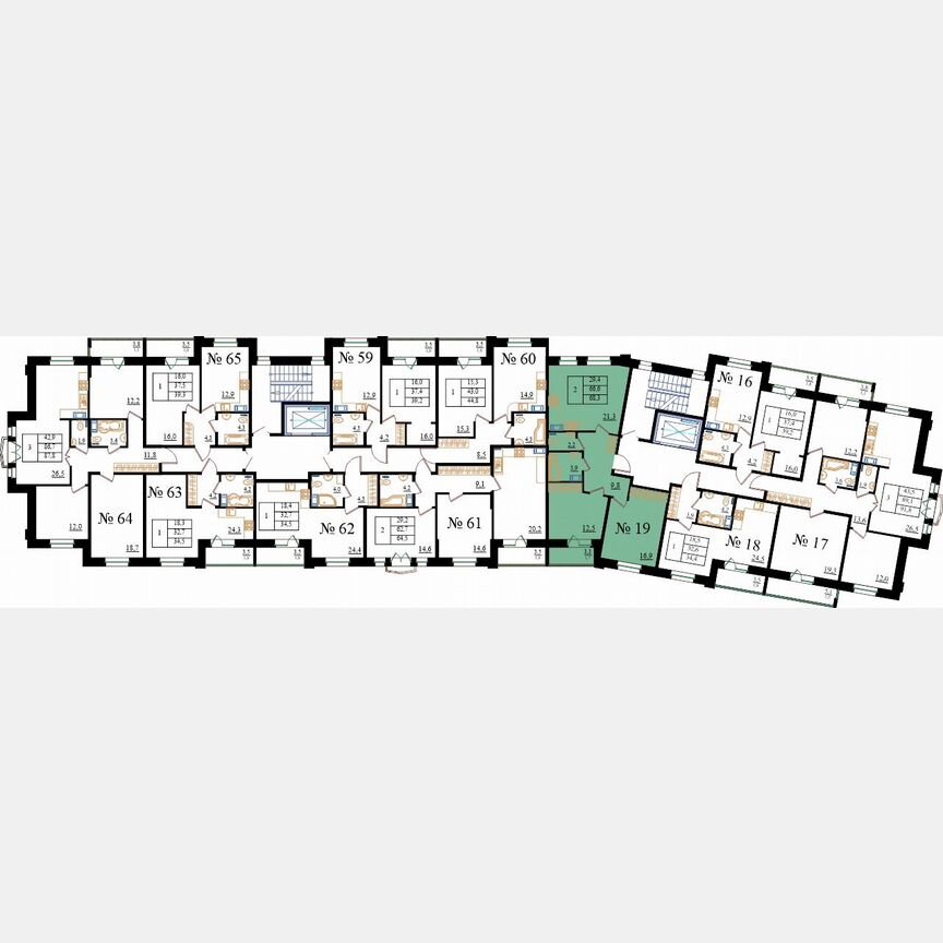 2-к. квартира, 68,3 м², 5/8 эт.