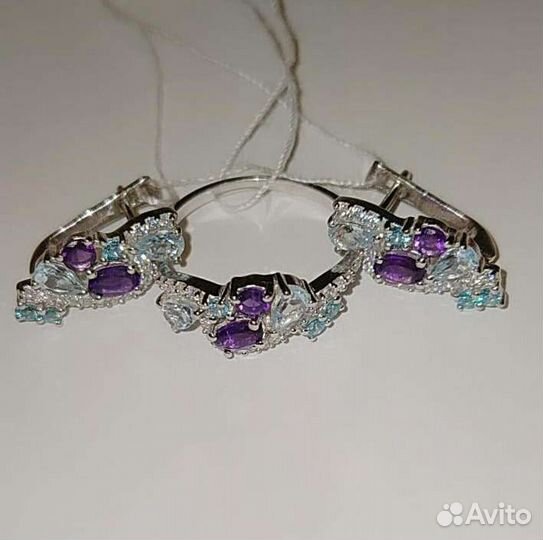 Серебряный комплект с топазами и аметистами