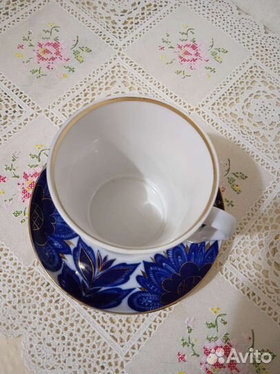 Лфз. Легендарный бокал с блюдцем птицы. Кобальт