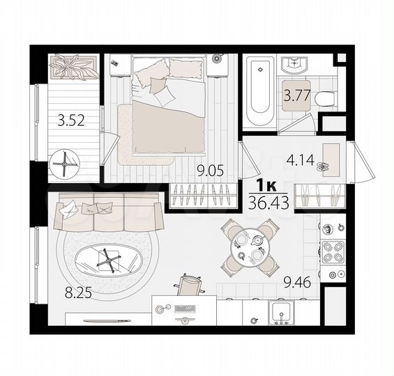 1-к. квартира, 36,4 м², 5/18 эт.