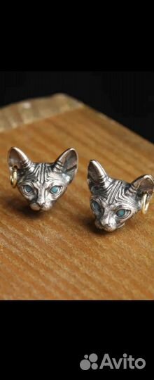 Серьги гвоздики Кошка Сфинкс