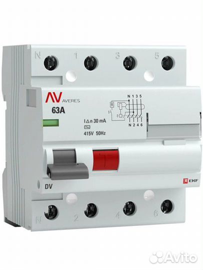 Узо EKF Averes DV 4P 63 A 30 мА 10 кА AC