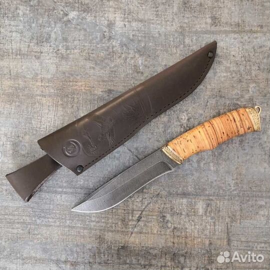 Нож Беркут из дамасской стали рукоять береста