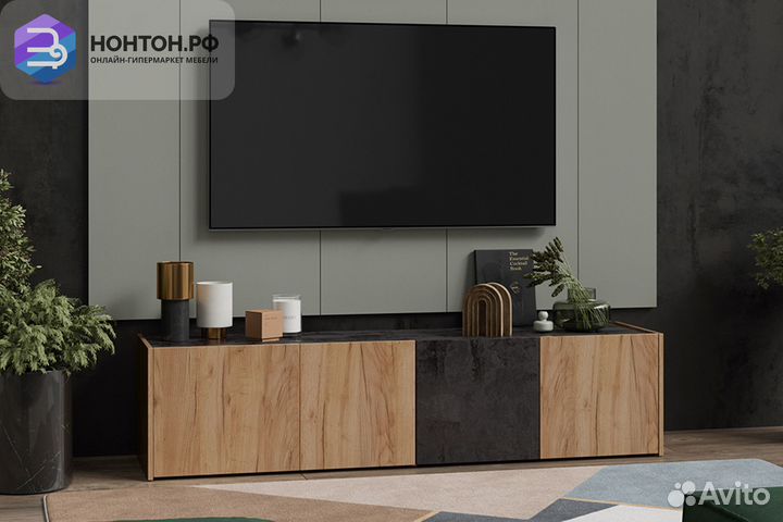 Тв-тумба Рокс дуб крафт золотой / каменный уголь