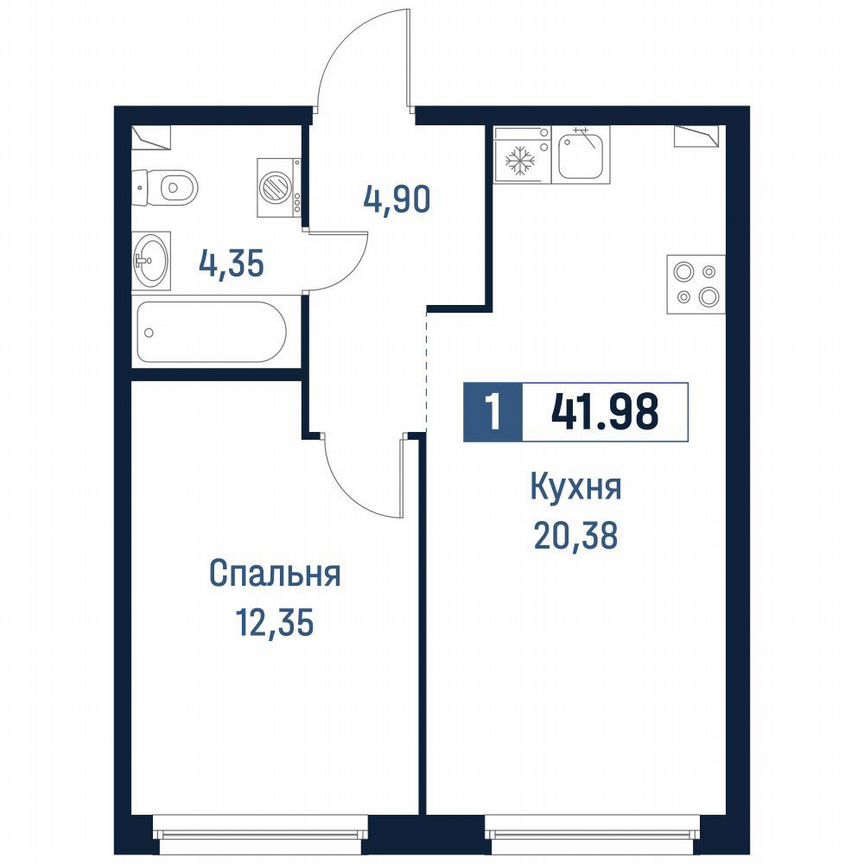 1-к. квартира, 42 м², 2/18 эт.