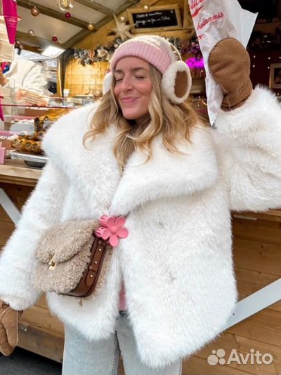 Шуба белая S M L пушистая новая lichi 12storeez
