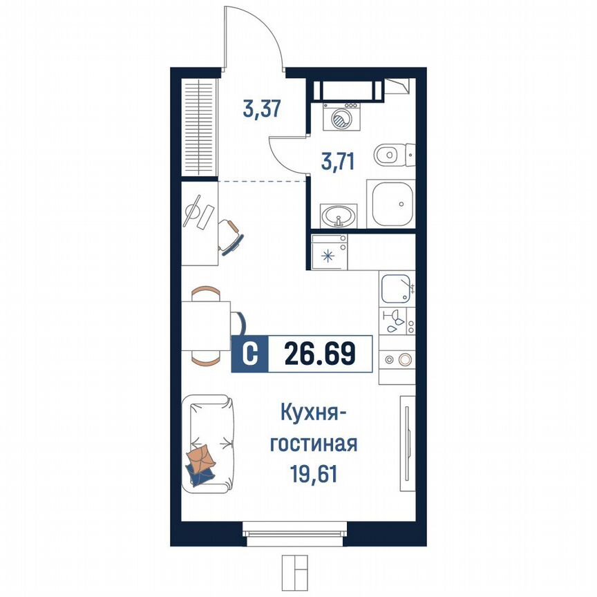 Квартира-студия, 26,7 м², 10/18 эт.