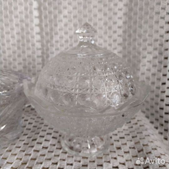 Хрустальная конфетница с крышкой СССР тяжелая