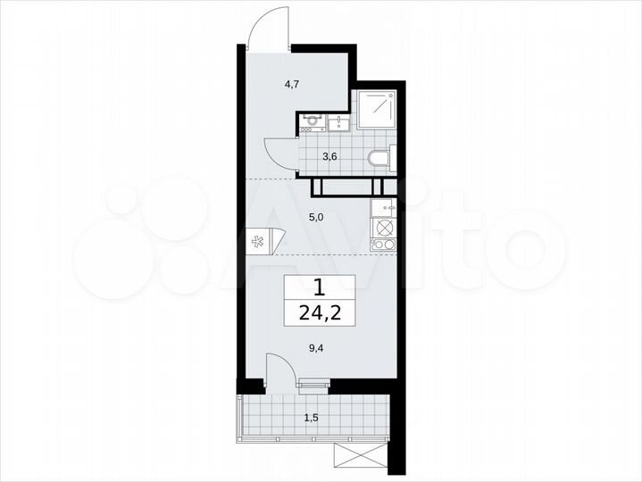 Квартира-студия, 24,2 м², 18/18 эт.