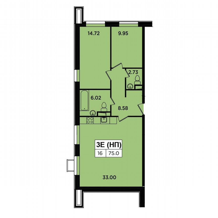2-к. апартаменты, 75 м², 2/18 эт.