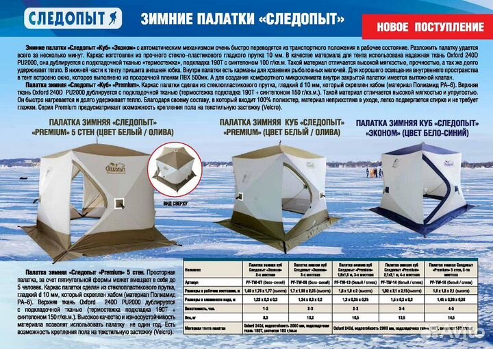 Палатка зимняя куб Следопыт премиум 2,35х2,35м 4-м