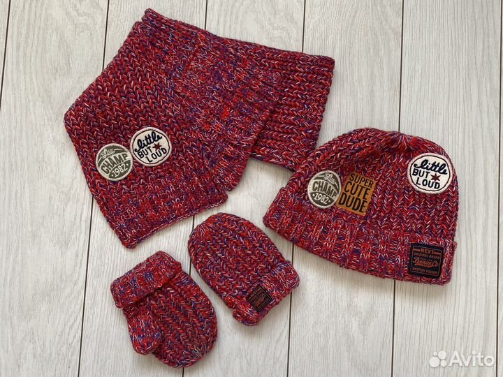 Шапка, шарф, варежки next на 1-2 года