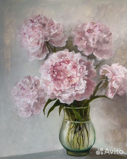 Картина маслом цветы пионы