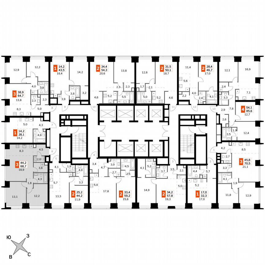 2-к. квартира, 68,7 м², 4/60 эт.