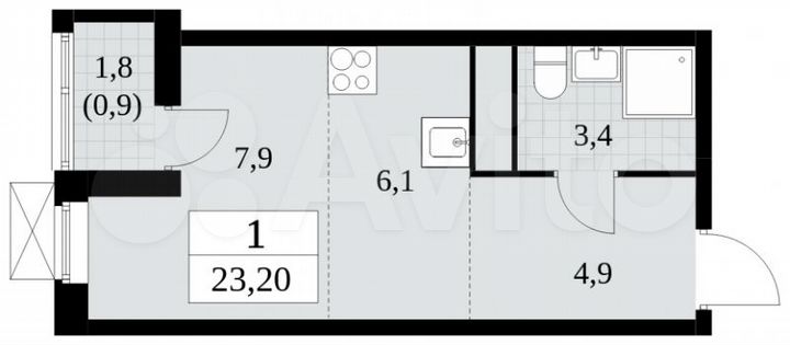 Квартира-студия, 23,2 м², 13/16 эт.