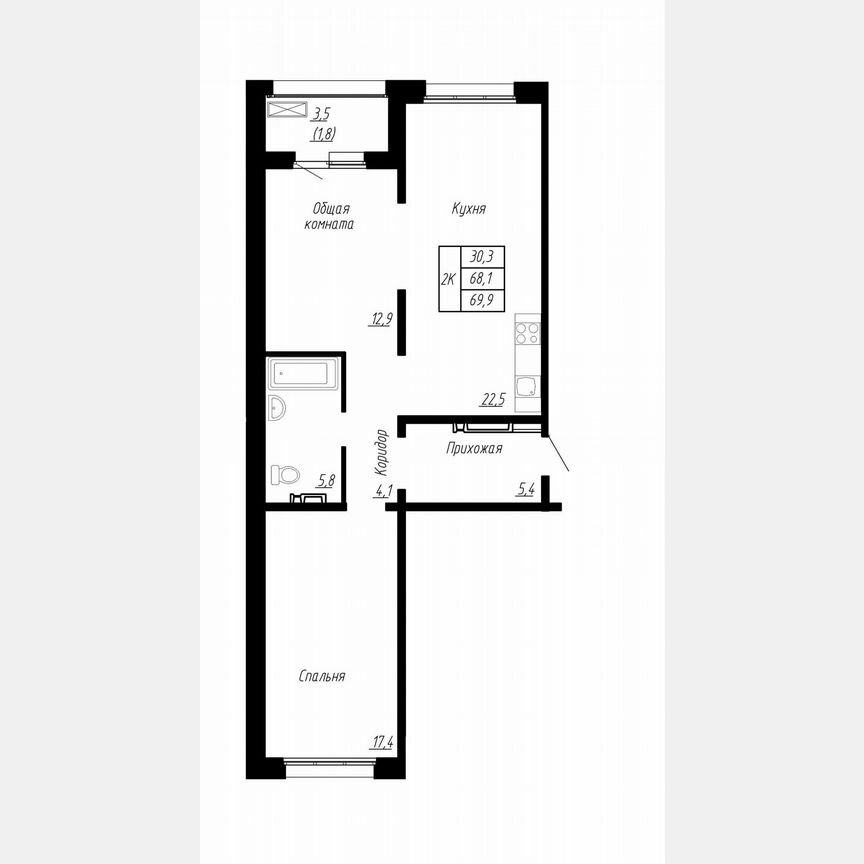 2-к. квартира, 69,9 м², 10/17 эт.
