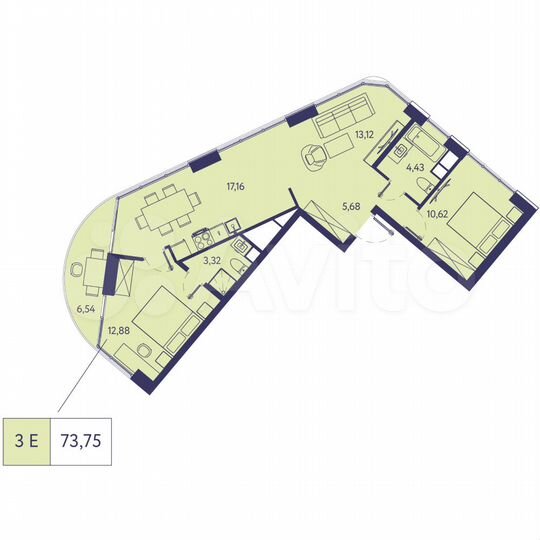 3-к. квартира, 73,8 м², 3/20 эт.