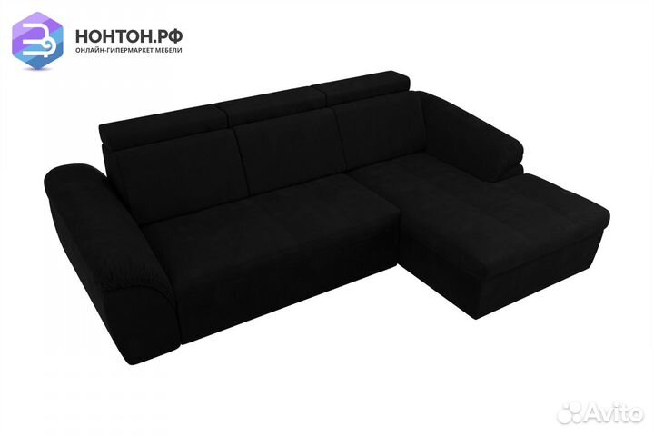 Диван угловой дельфин Мисандра микровельвет черный