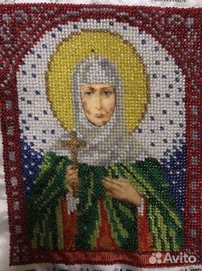 Вышитая бисером Икона св. Анна