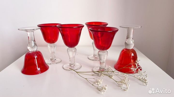 Фужеры винтаж цветное стекло бульгазе Швеция
