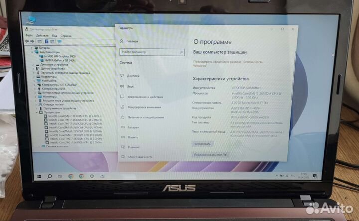 Ноутбук asus core i7, 8GB, 2GB