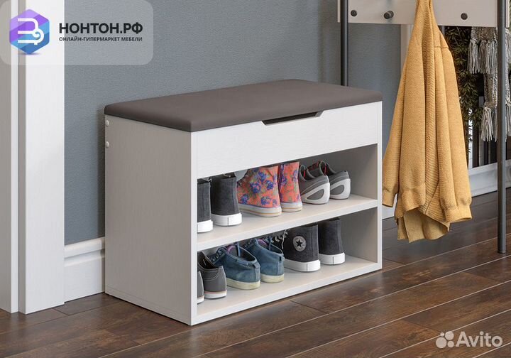 Тумба для обуви Тип 11 белый ясень / велюр серый