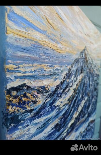 Картина интерьерная горы пейзаж маслом 50*50 см