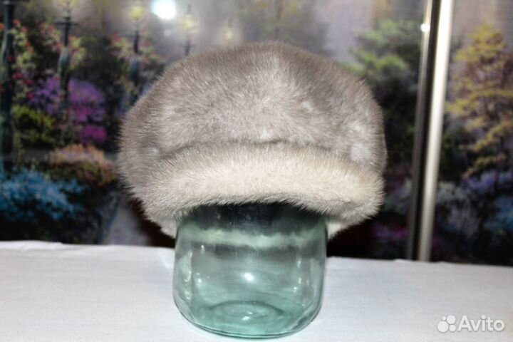 Шапка норковая серая (кепка)