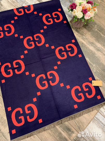 Палантин шарф Gucci синий с красным новый