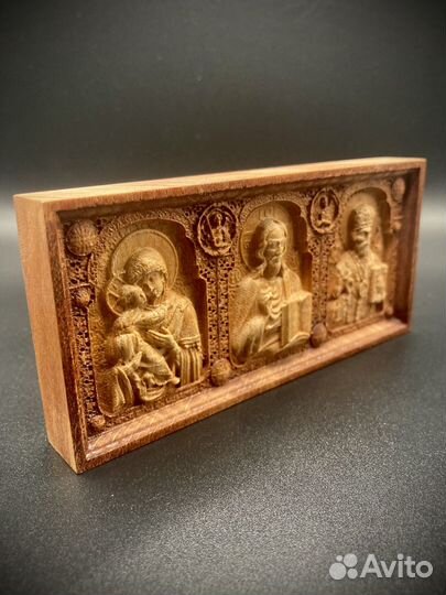 Авто икона триптих деревянная