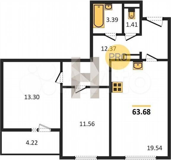 2-к. квартира, 63,7 м², 6/10 эт.